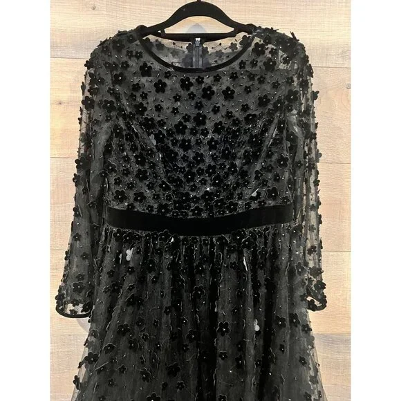NEW Mac Duggal LS Velvet Embellished BLACK dress size 14